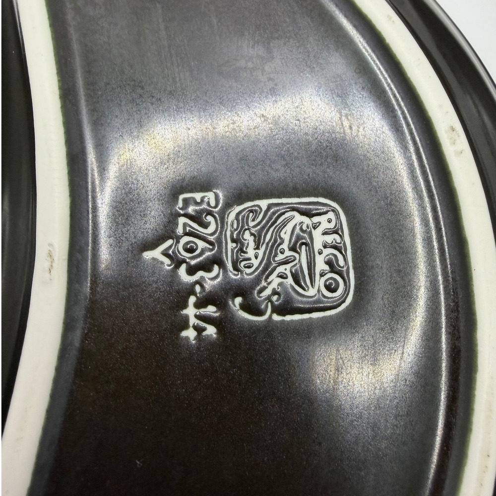 Vintage Rego Japan E263-44 Crescent Side Plates Matte Black Tan Rim Set of 4 - Picture 8 of 10